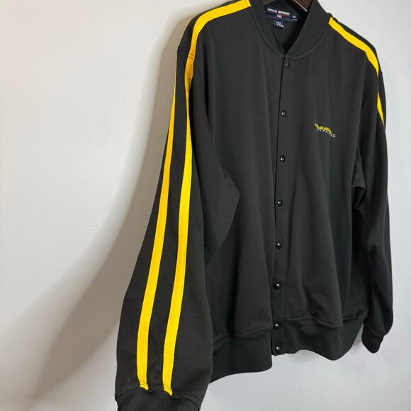 Vintage Polo Sport Snap Ralph Lauren Track Jacket Track Snap Button Black XXL - Picture 8 of 9